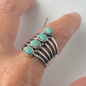 Multiple Band and Genuine Turquoise Sterling Silver Band Ring, Turquoise Ring
